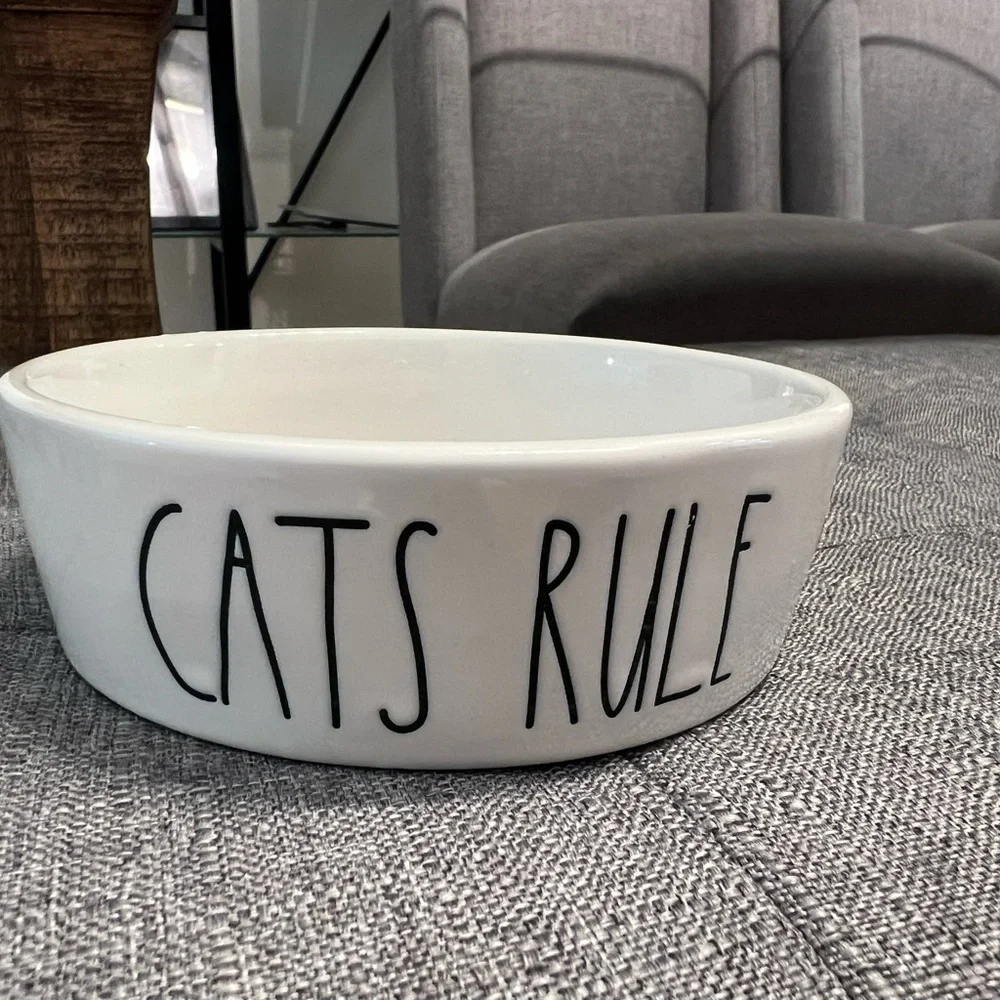 Rae Dunn Cats Rule White Pet Bowl